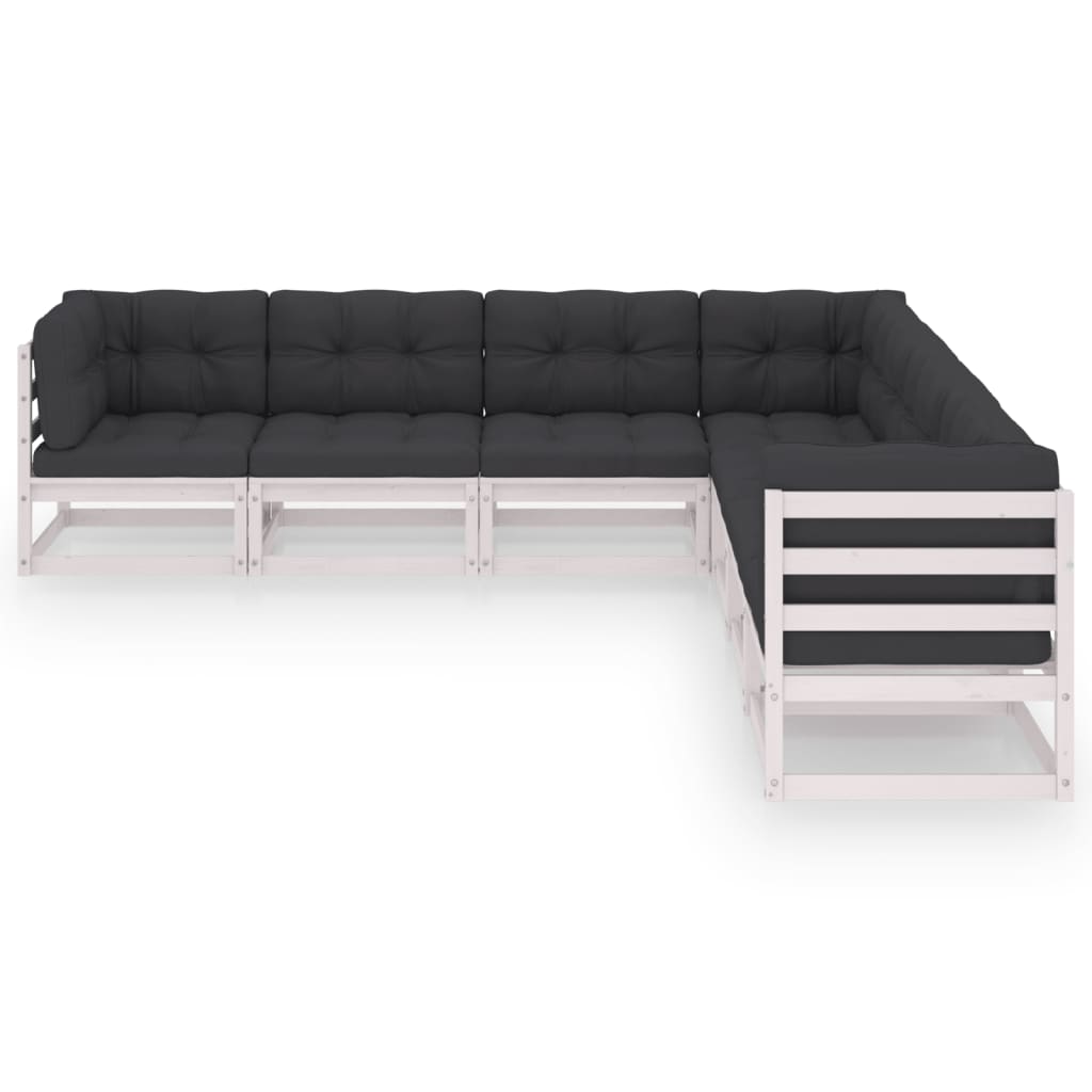 7-tlg. Garten-Lounge-Set mit Kissen Weiss Kiefer Massivholz